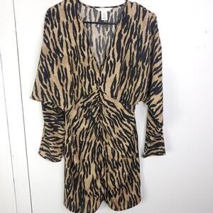 HM Dress Womens Small Long Sleeve Mini Cinched Front Exotic Plunge Short Club